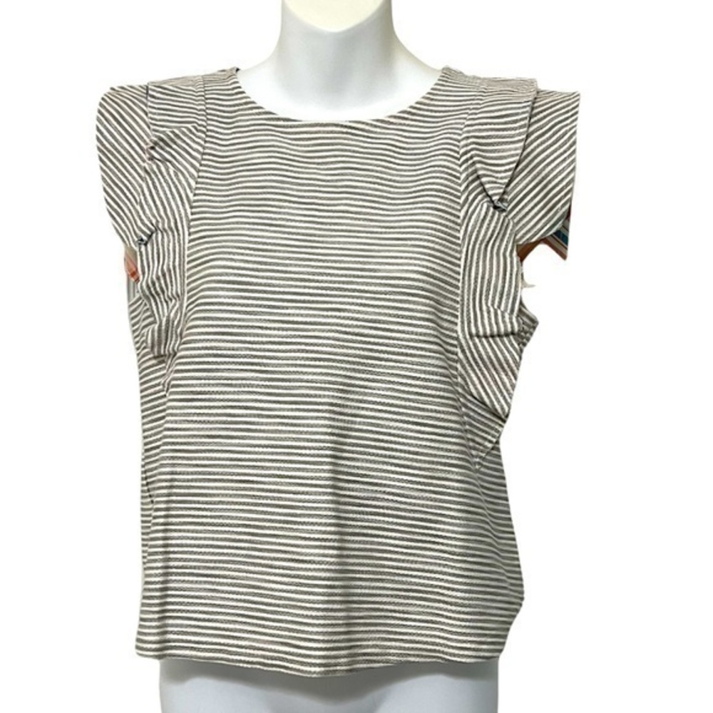 Anthropologie Postmark Gray & White With Ruffle Top Size XS